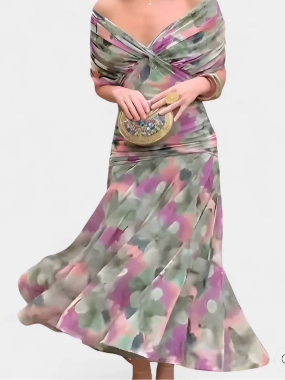 Pastel Floral Off-Shoulder Twirl Dress